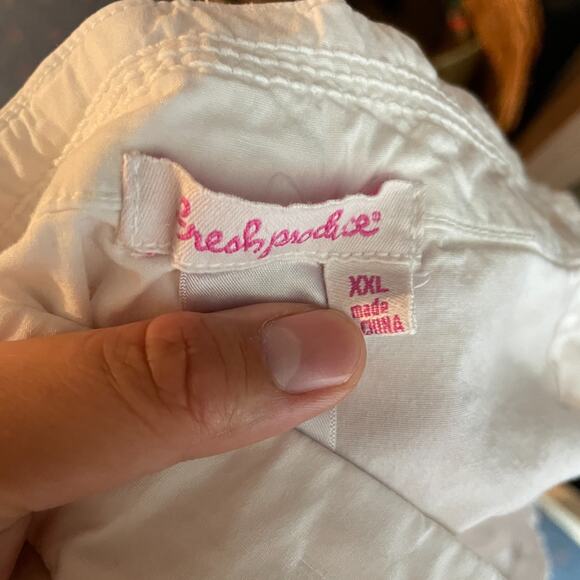 Women's XXL Fresh Produce White Ruched Cotton Pull On Cropped Pants Capris - Picture 4 of 5